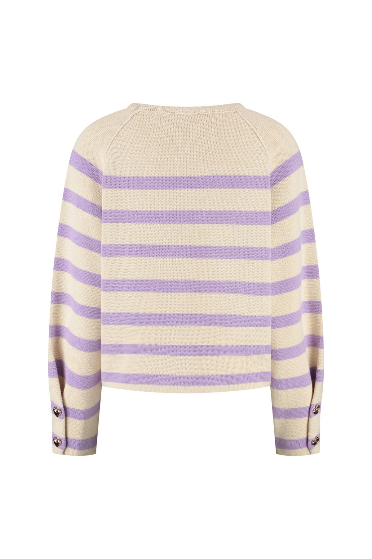 Bretonse trui van Lady Day in crème en violet met bretonse strepen, comfortabel en stijlvol voor dames.