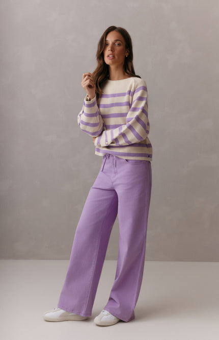 Lady Day Trui Breton Cream Violet L28-601-3189 Stretchshop.nl