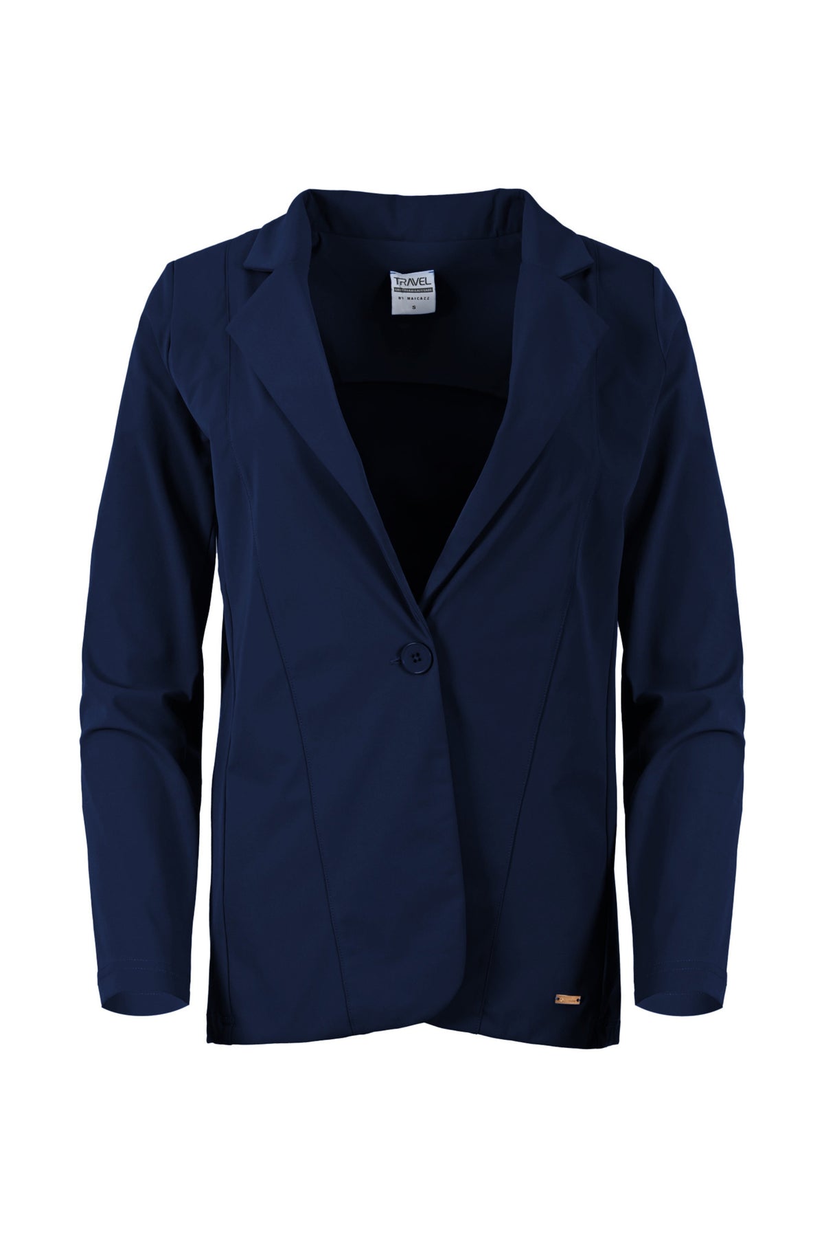 Reisjasje Daisy in navy van Maicazz & Zizo, lichtgewicht en comfortabel voor reizen, met capuchon en meerdere zakken.