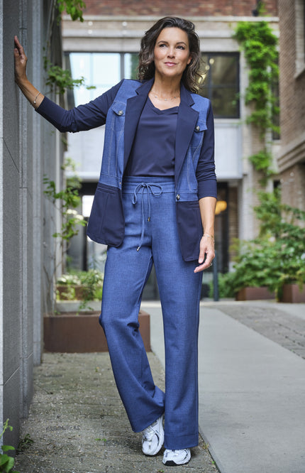 Mi Piace Bonded Travel Blazer Denim Print Dark Blue 202706 Stretchshop.nl