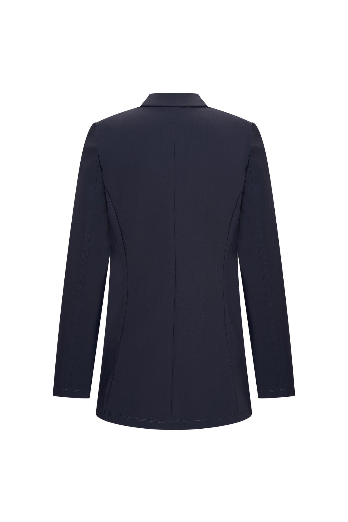 Navy bonded travel blazer van Mi Piace, getailleerd en stijlvol, met gladde afwerking en subtiele details voor zakelijk en casual gebruik.