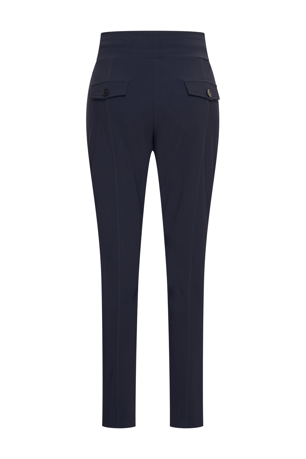 Navy bonded reisbroek van Mi Piace met comfortabele pasvorm en stevige stof, zichtbaar in de afbeelding.