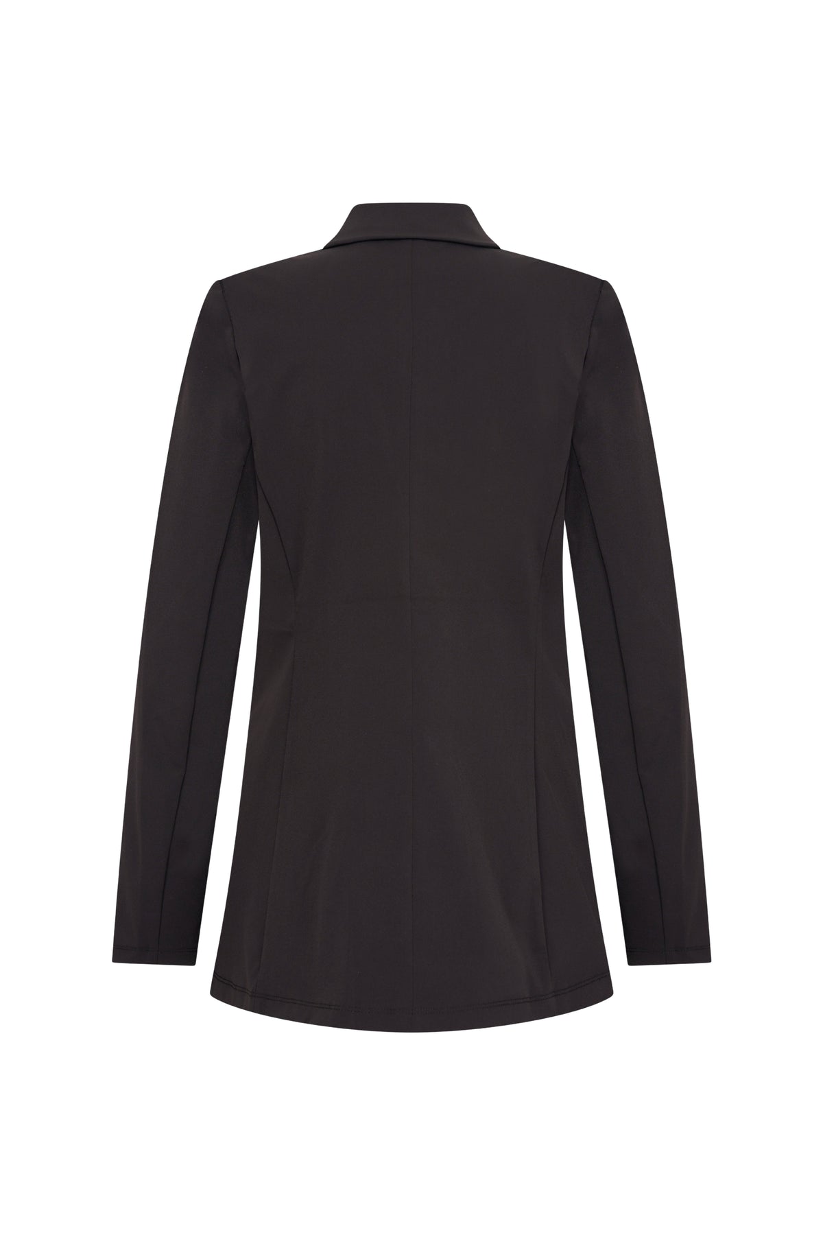 Zwarte reisblazer van Mi Piace, casual en stijlvol, met geknoopte voorzijde en comfortabele pasvorm.