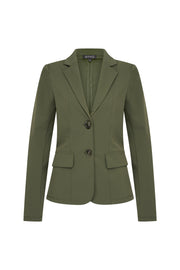 Donkere Mi Piace Travel Blazer Deep Depth 202015 gedragen door een persoon, close-up van de stof en pasvorm.