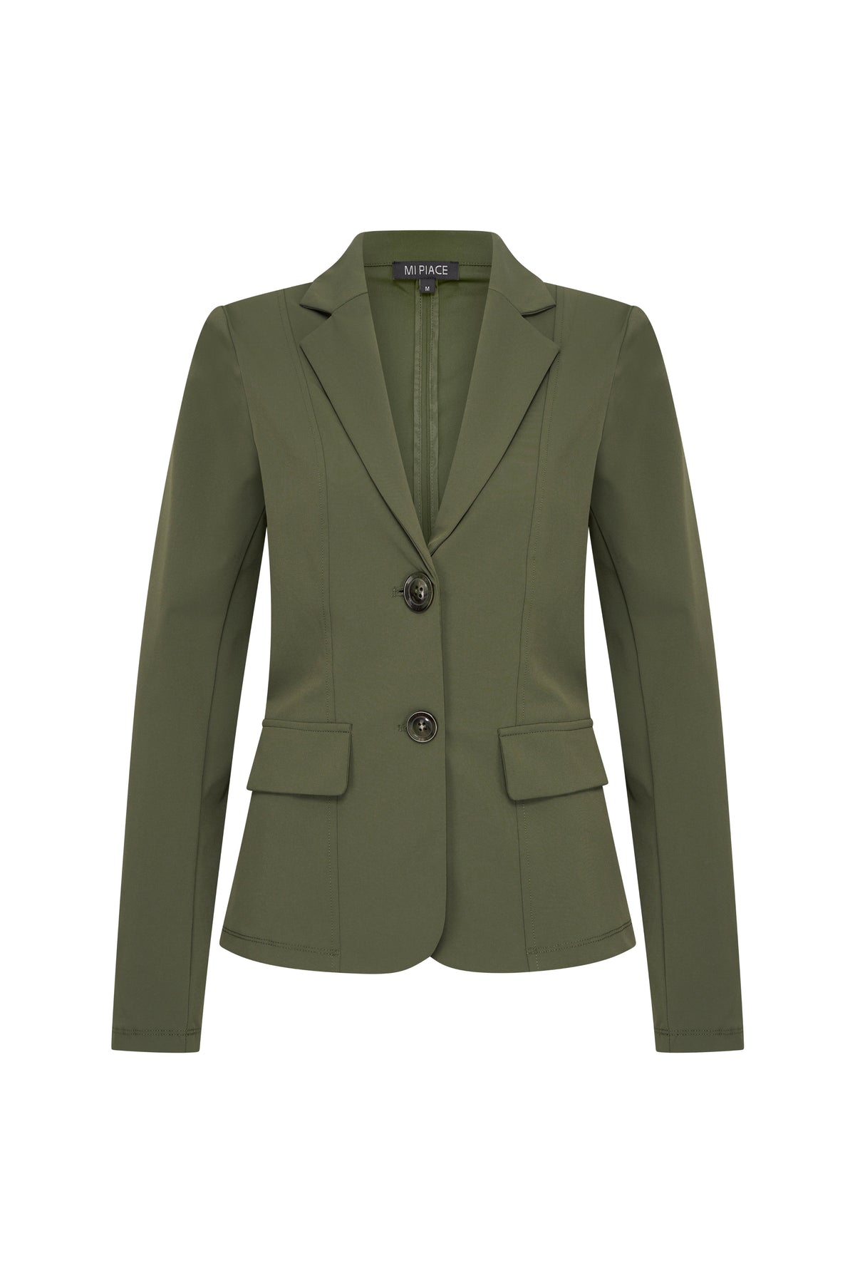 Donkere Mi Piace Travel Blazer Deep Depth 202015 gedragen door een persoon, close-up van de stof en pasvorm.