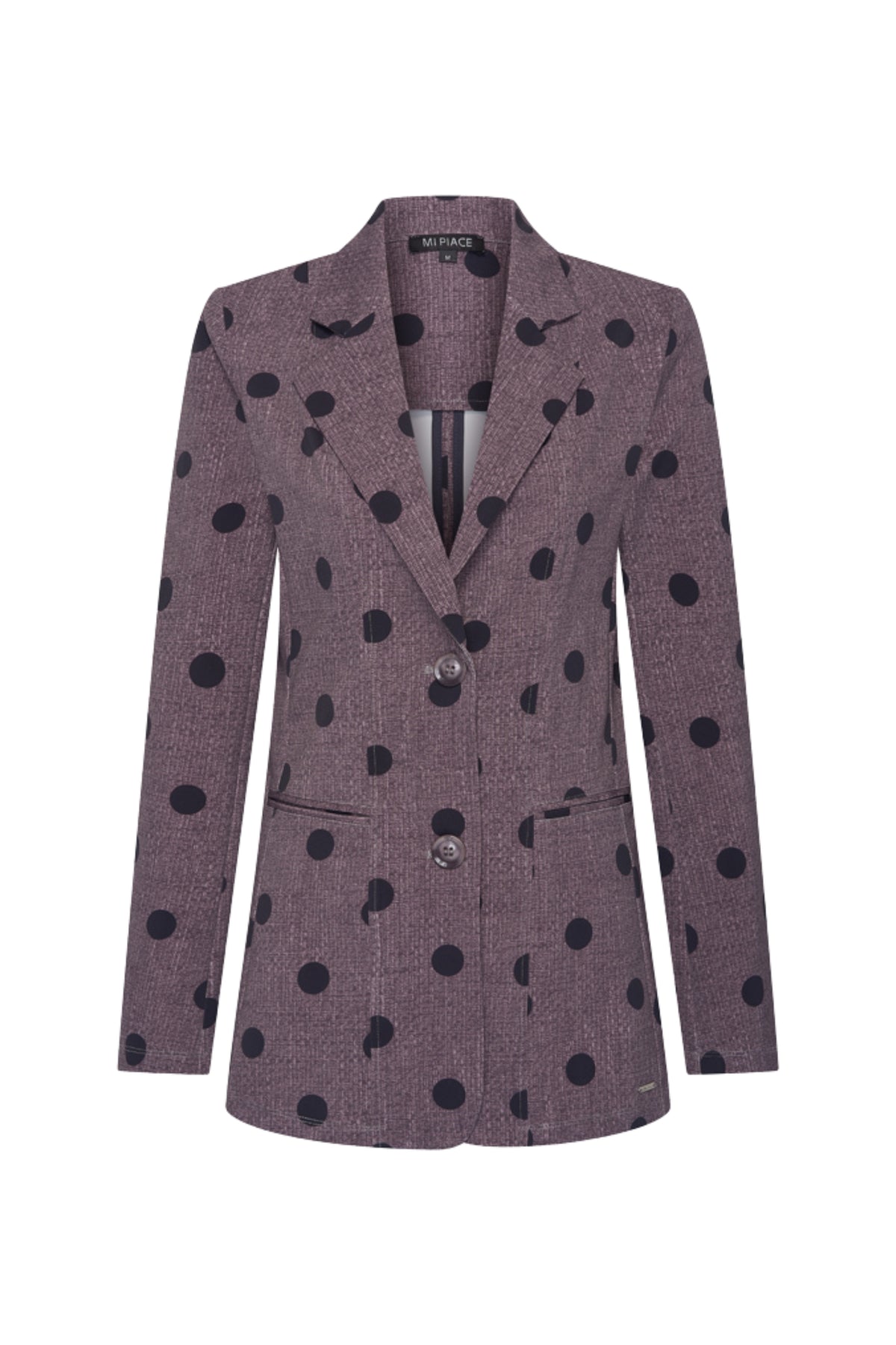 Mi Piace reishandjas met grijze dotstructuurprint, geschikt voor winter, casual stijl, zichtbaar met knopen en ronde hals.