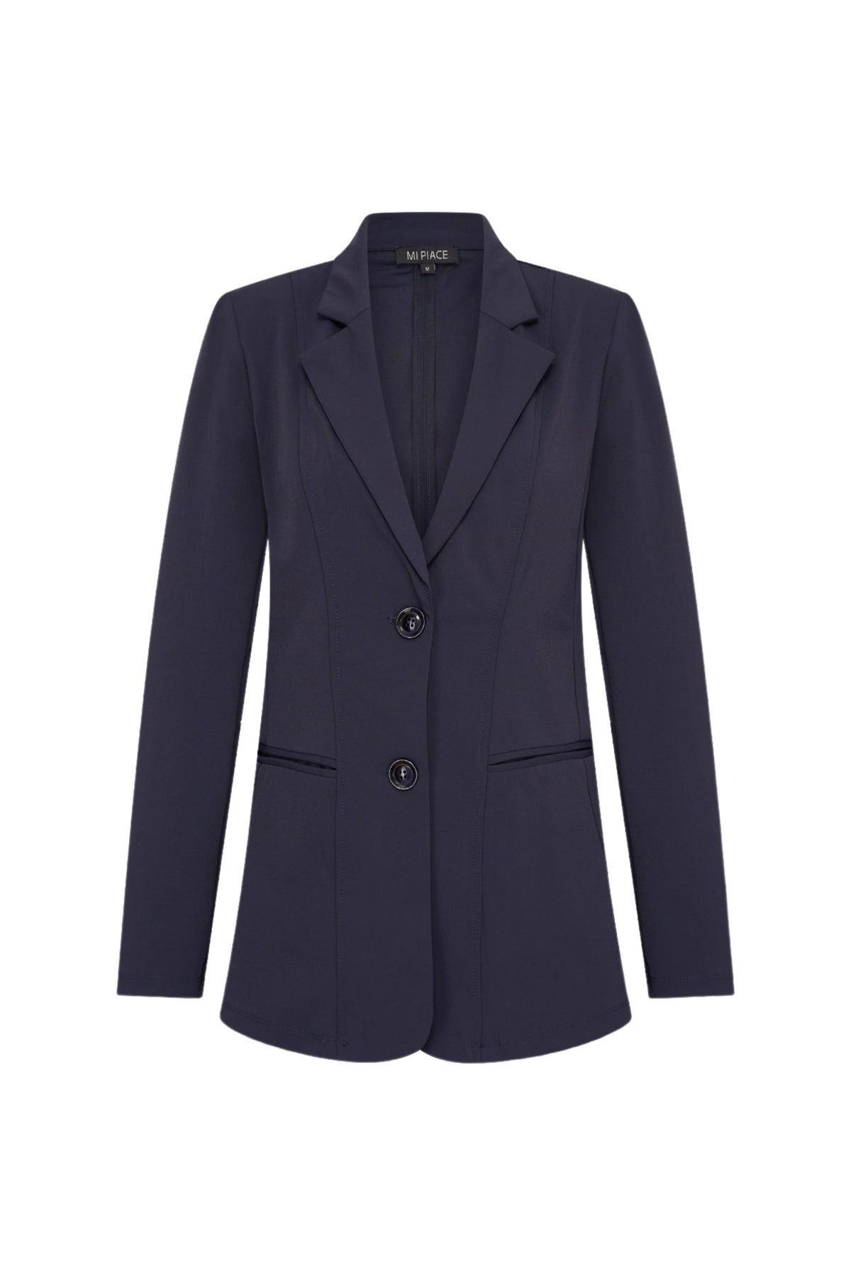 Blauwe reisblazer van Mi Piace, navy kleur, netjes en stijlvol geschikt voor zakelijk en casual gebruik.