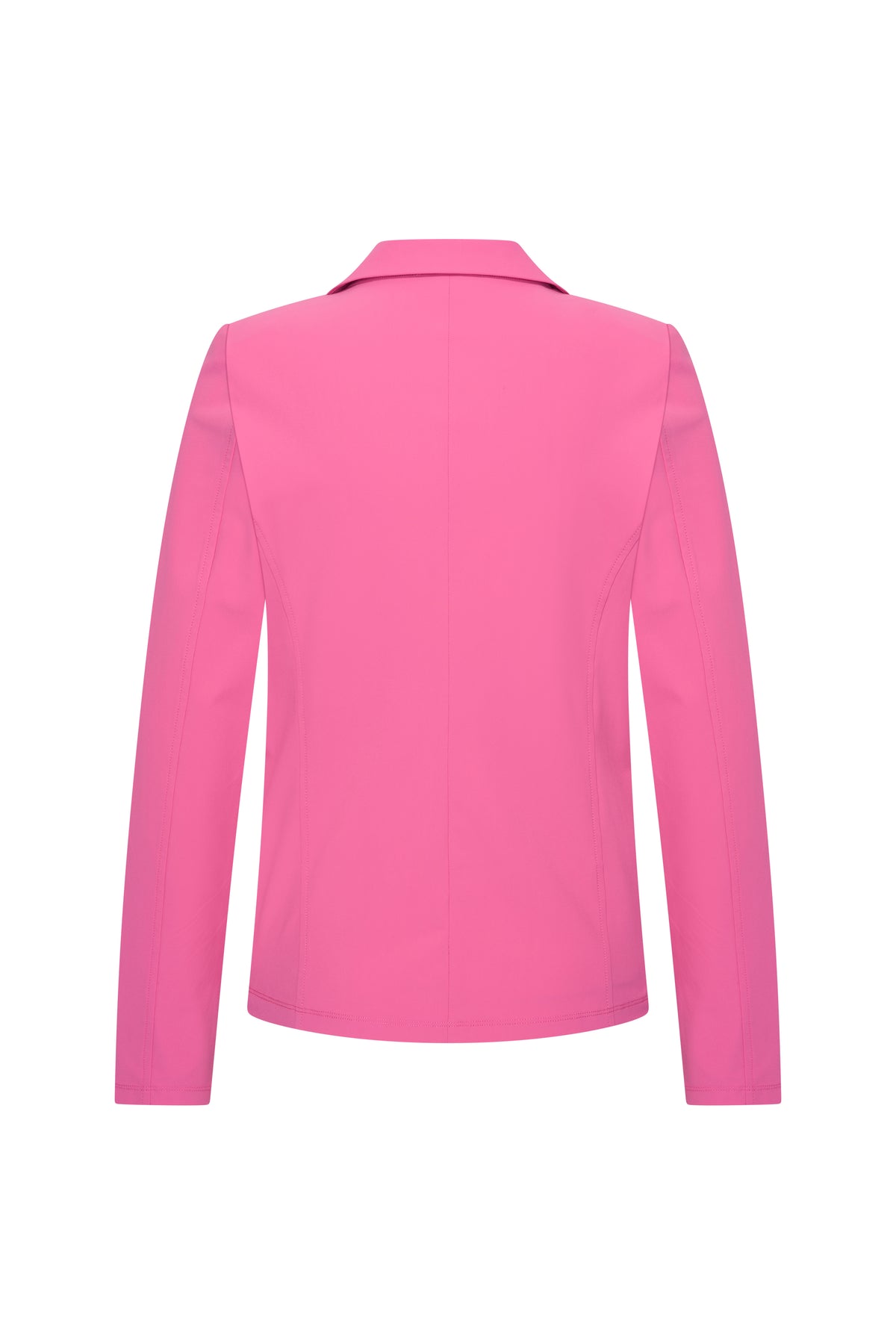 Roze Mi Piace Travel Blazer met gekleurde stoffen details en knoopsluitingen, gedragen door een model.