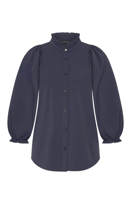 Mi Piace Travel Blouse Ballon Mouw Navy 202532 Stretchshop.nl