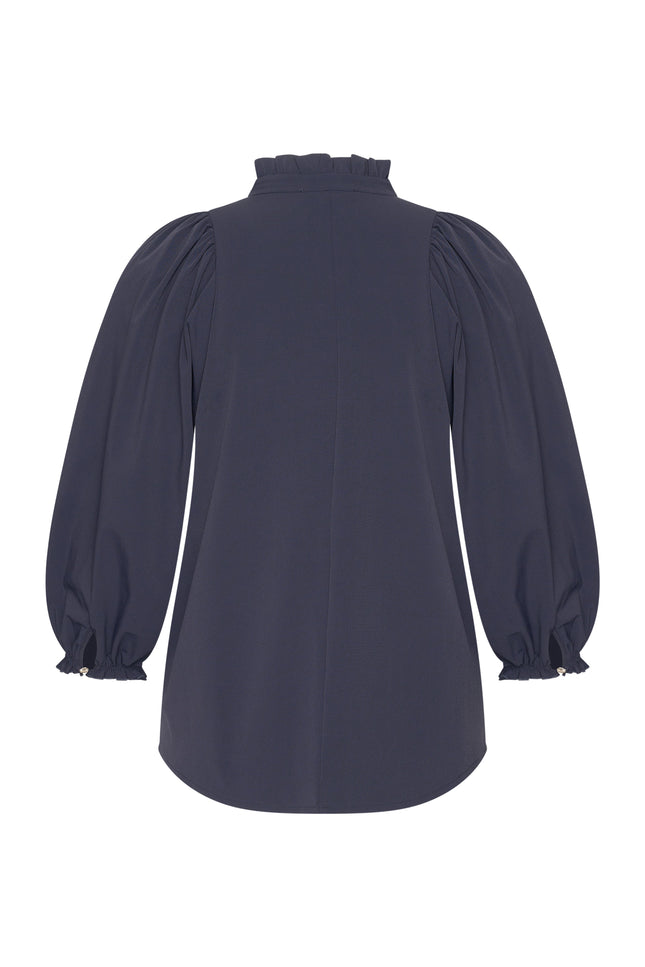 Mi Piace Travel Blouse Ballon Mouw Navy 202532 Stretchshop.nl