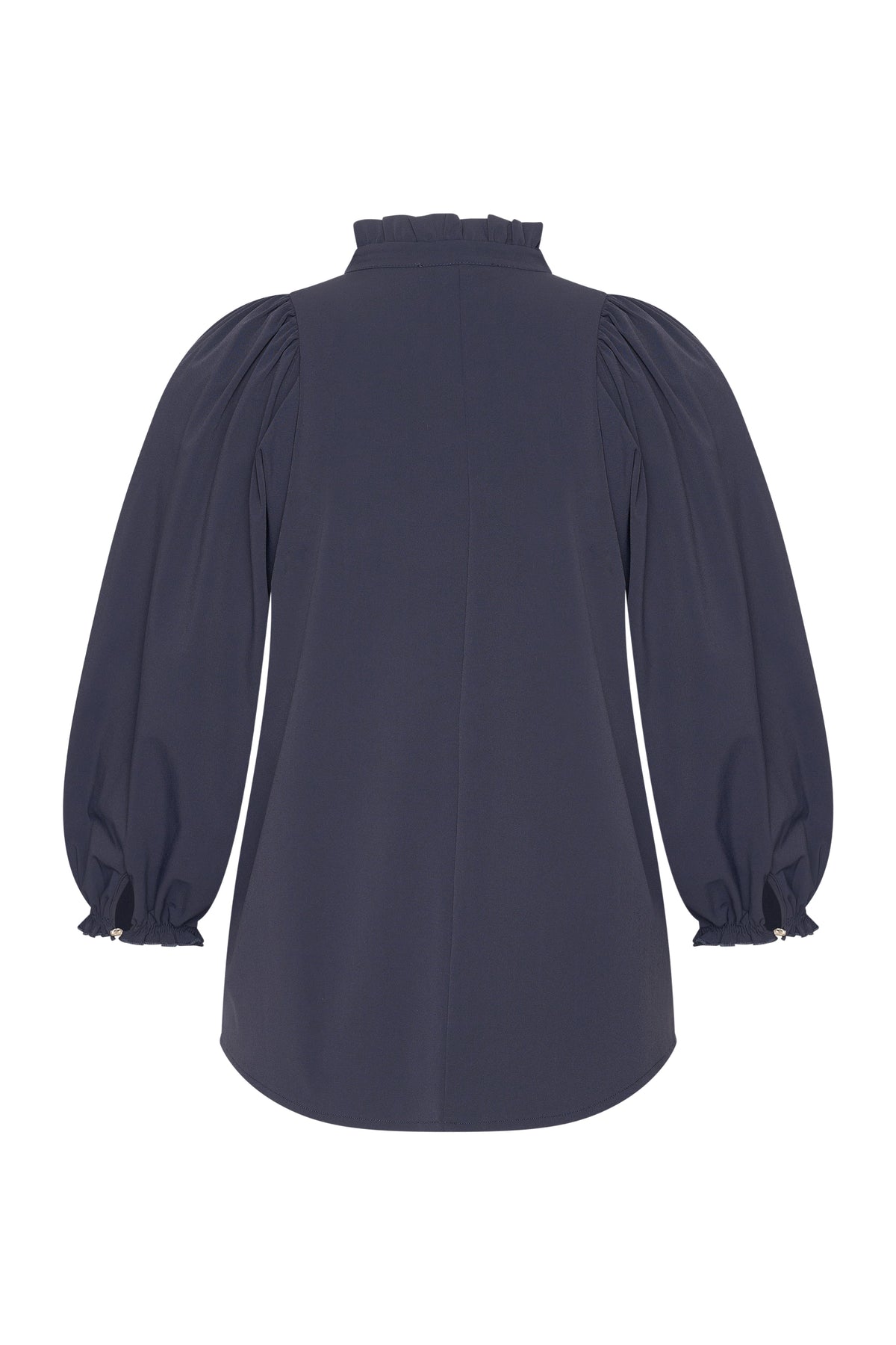 Zwarte Travel blouse met ballonmouwen van Mi Piace, elegant en comfortabel voor reizen, zichtbaar in de afbeelding.