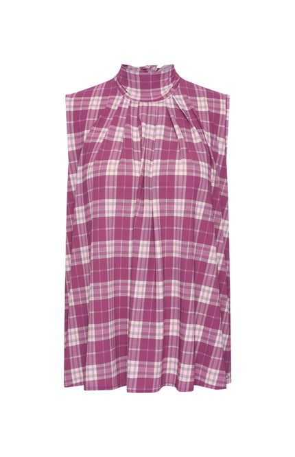 Travel Blouse Bow Autumn Check Print Magenta Purple 202830
