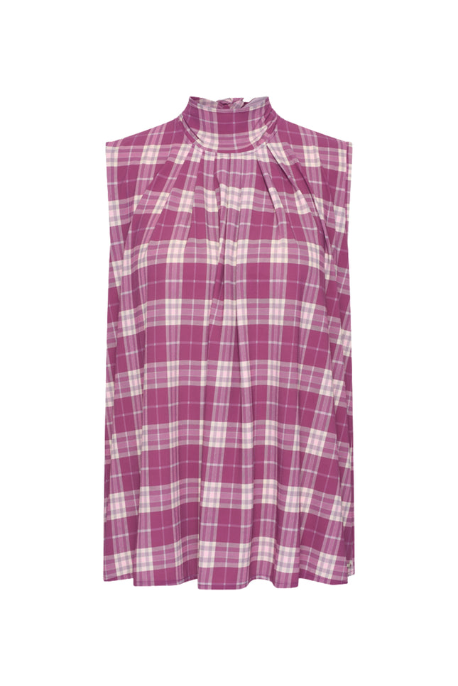 Travel Blouse Bow Autumn Check Print Magenta Purple 202830