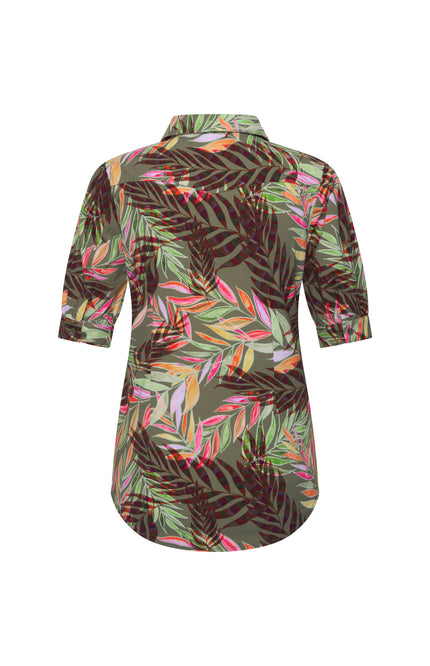 Mi Piace Travel Blouse Puff Pencil Branches Print Olive 202270 Stretchshop.nl