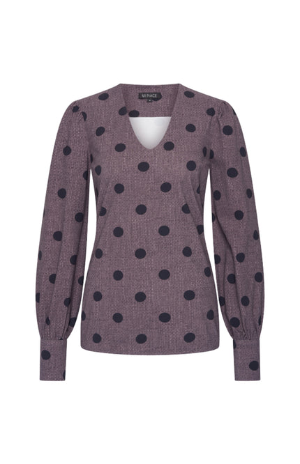 Travel Blouse Puff Sleeves Dot Structure Print Winter Grey 202226