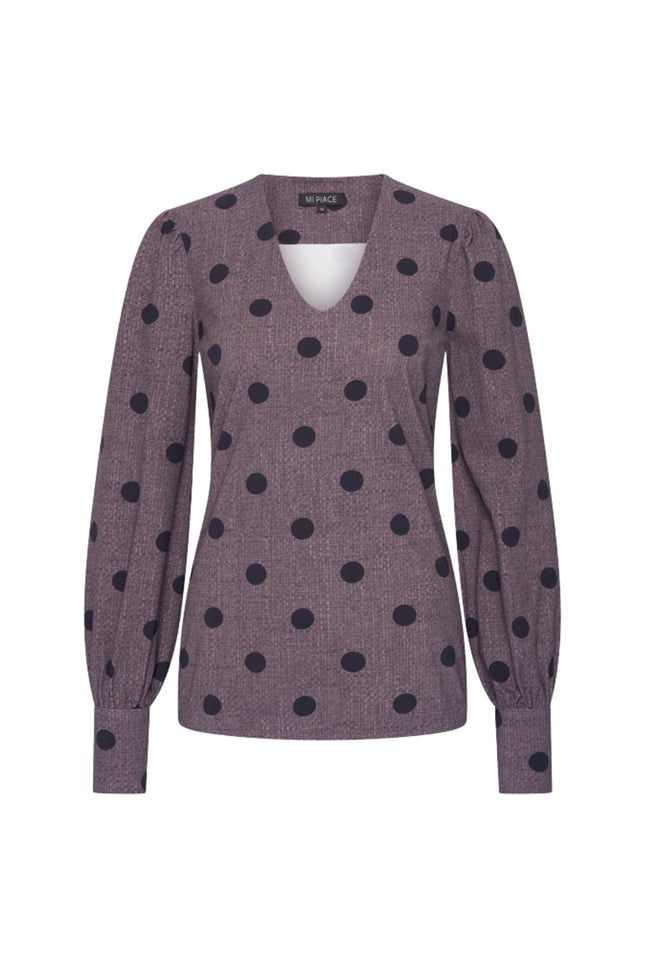Travel Blouse Puff Sleeves Dot Structure Print Winter Grey 202226