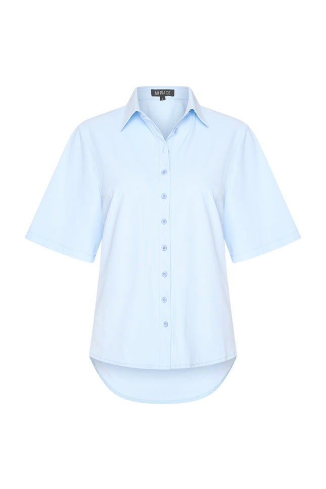 Mi Piace Travel Blouse Wijde Mouw Light Blue 202502 Stretchshop.nl
