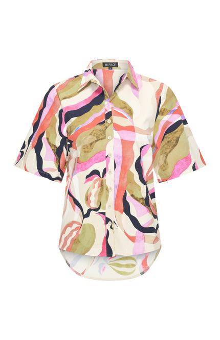 Mi Piace Travel Blouse Wijde Mouw Picasso Print Multicolour 202502 Stretchshop.nl