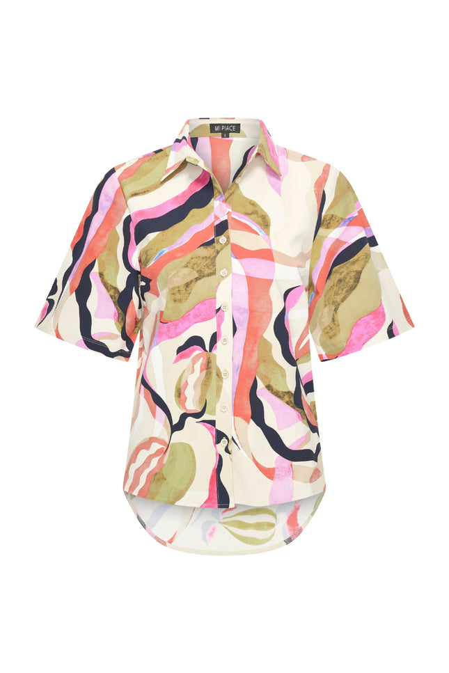 Mi Piace Travel Blouse Wijde Mouw Picasso Print Multicolour 202502 Stretchshop.nl