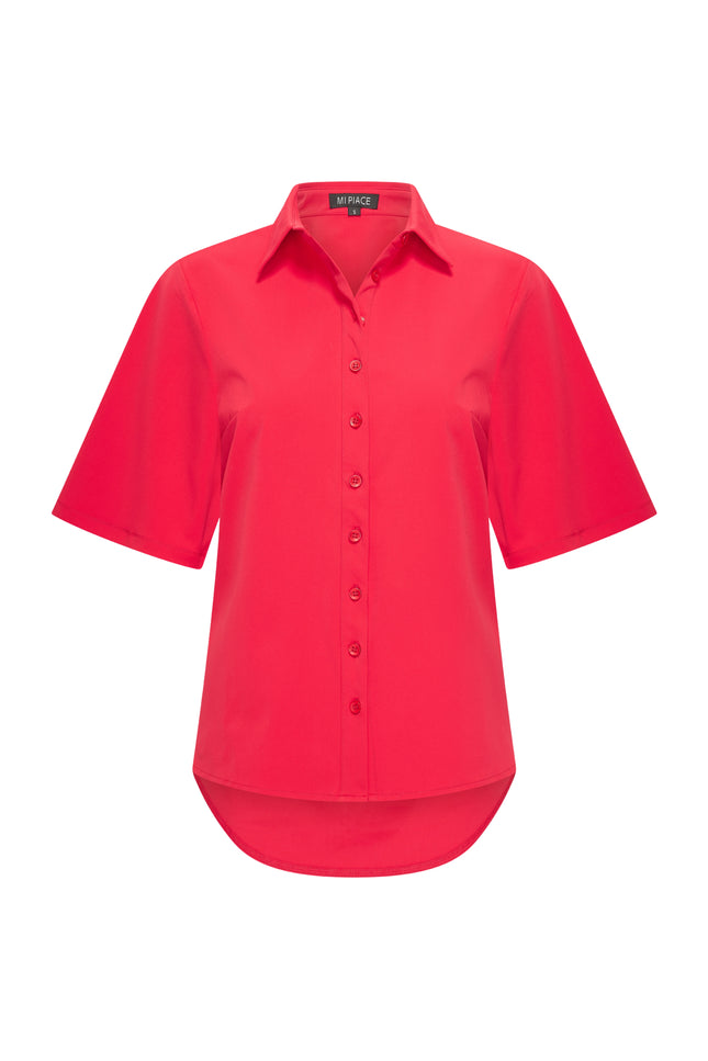 Mi Piace Travel Blouse Wijde Mouw Red 202502 Stretchshop.nl