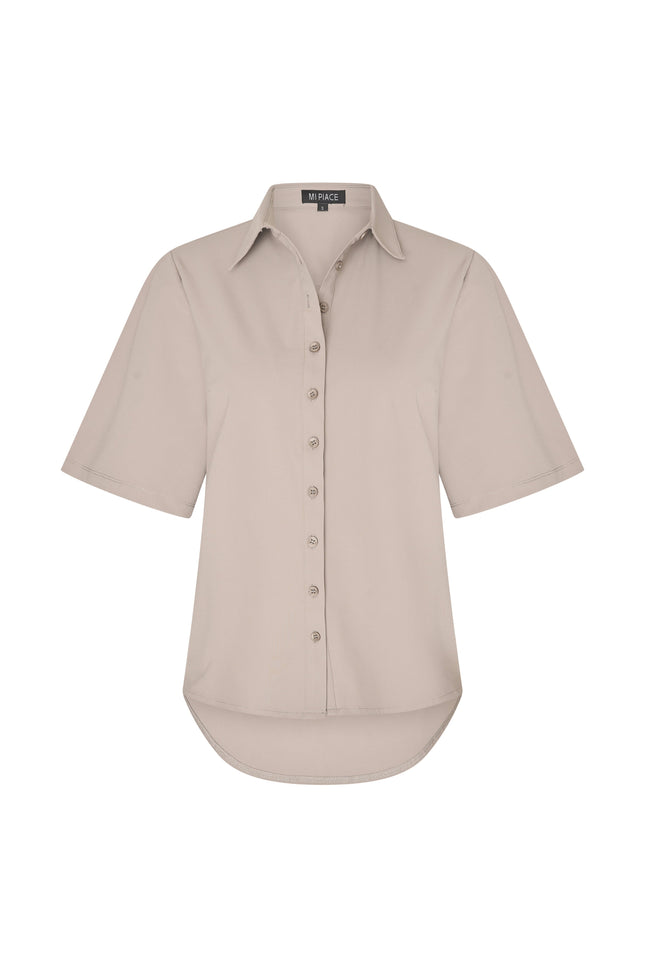 Mi Piace Travel Blouse Wijde Mouw Taupe 202502 Stretchshop.nl