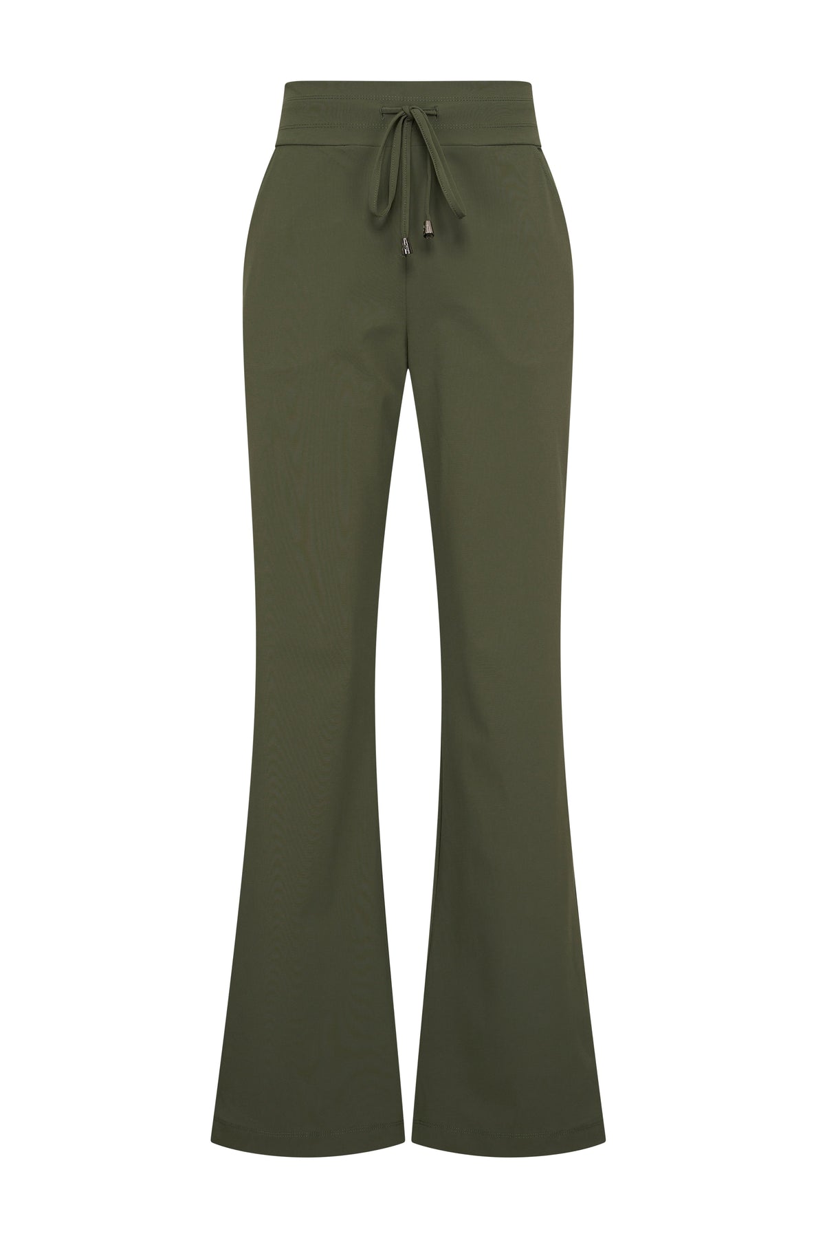 Mi Piace reisbroek met wijde, flared pijpen en diepe taille, zichtbaar in de afbeelding.