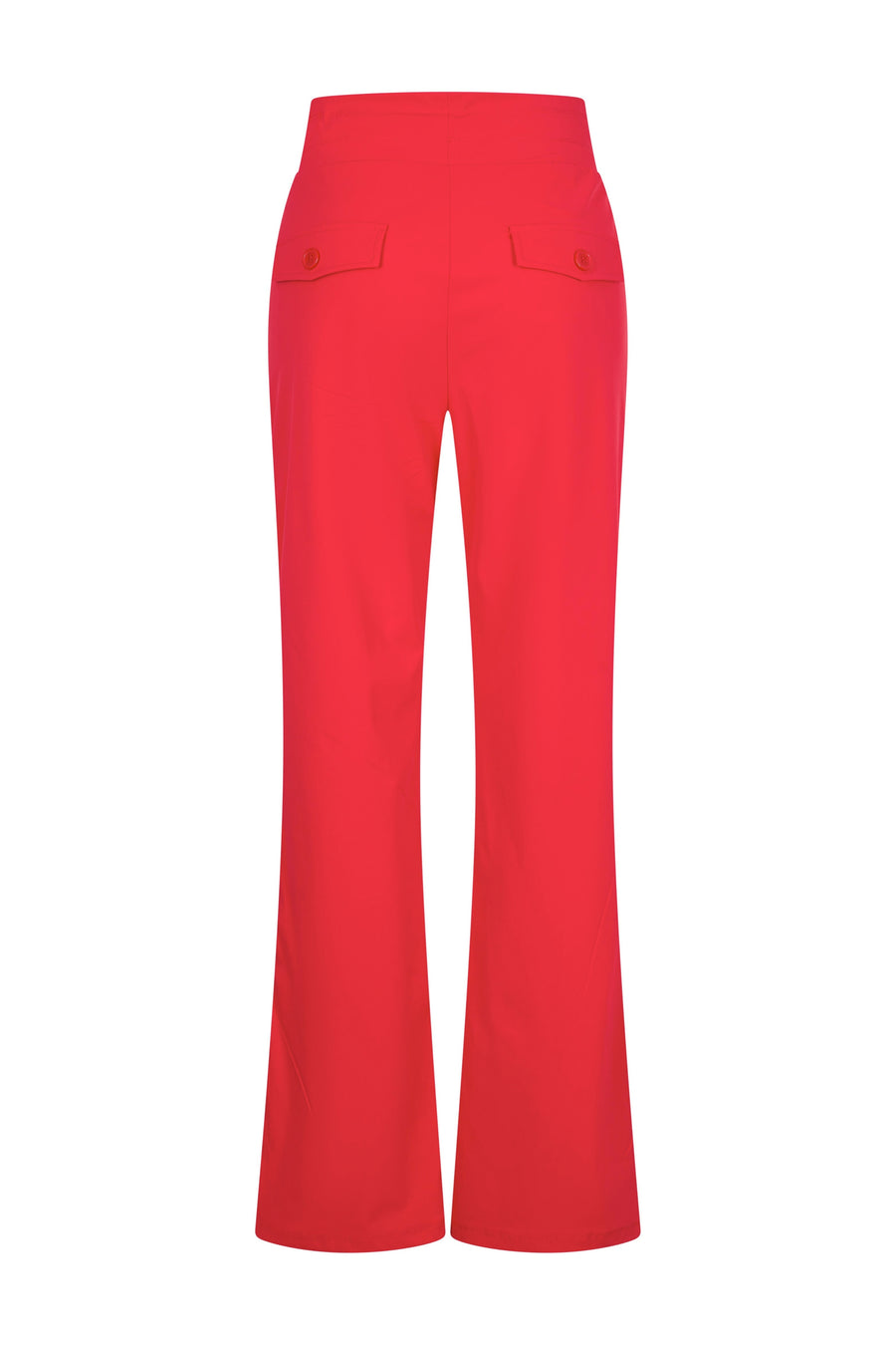 Roze flared reisbroek van Mi Piace, comfortabel en stijlvol, geschikt voor reizen en casual draagmomenten.