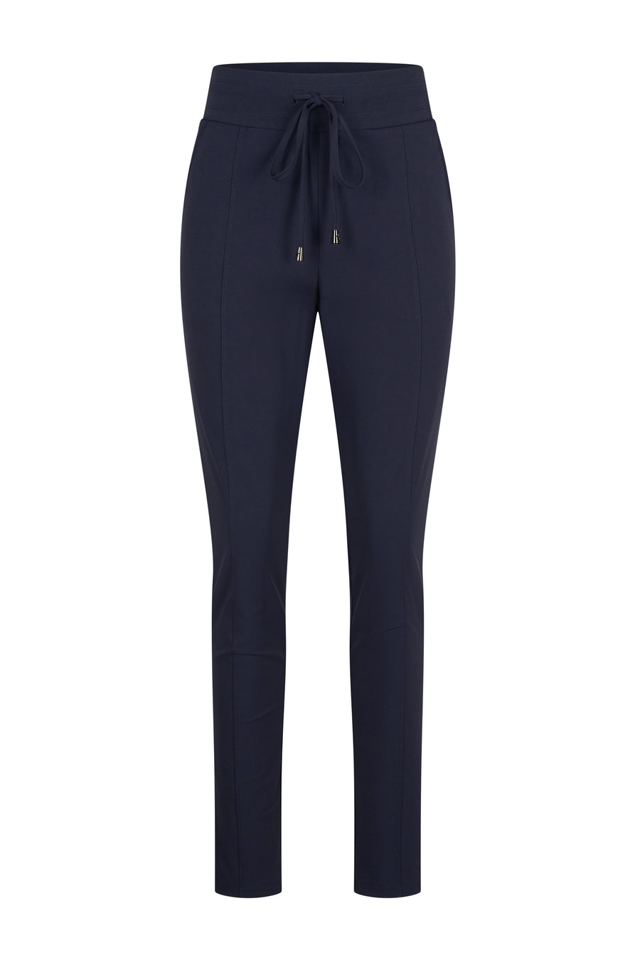 Navy blauwe reisbroek van Mi Piace met verstelbare taille en comfortabele pasvorm, geschikt voor reizen en casual dragen.