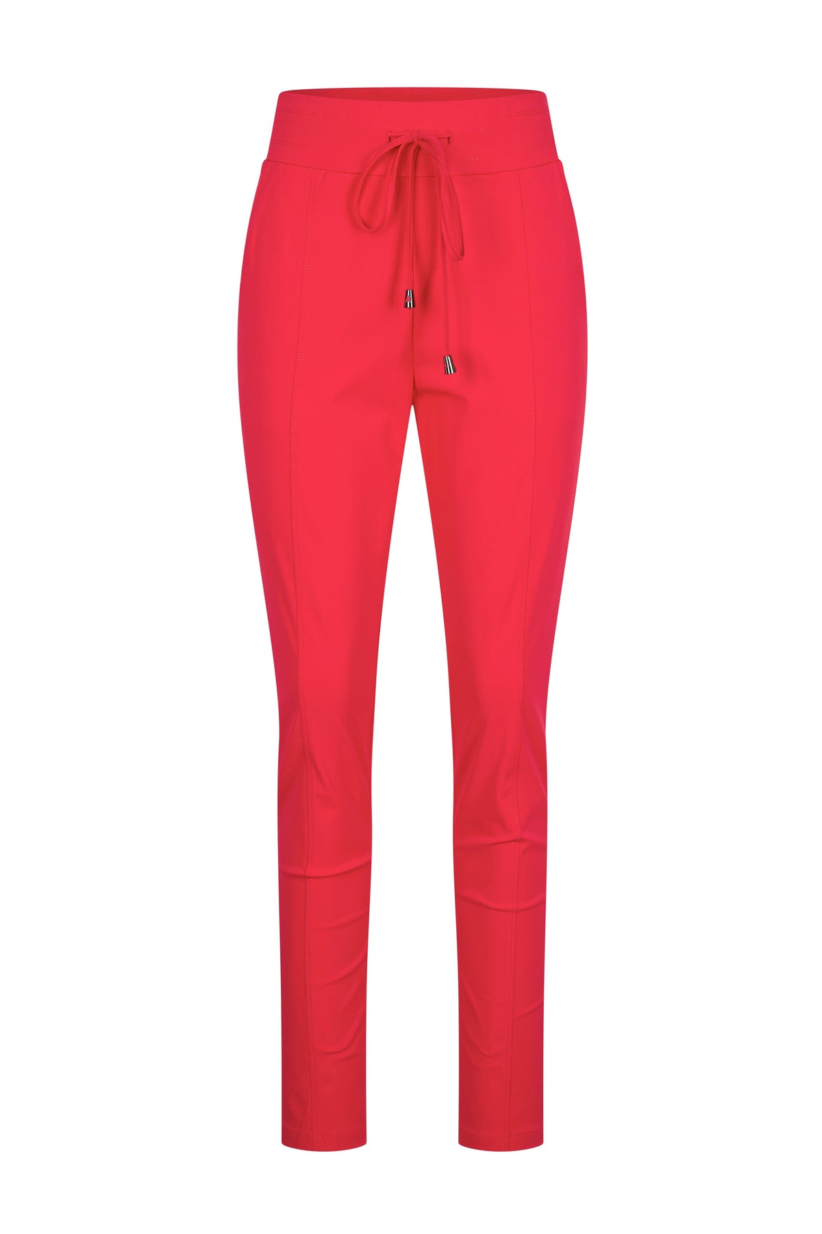 Rode travelbroek van Mi Piace met comfortabele pasvorm en zakken, geschikt voor reizen en casual draagstijl.