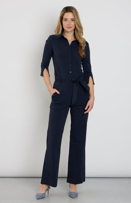 Mi Piace Travel Jumpsuit Flared Navy 202154 Stretchshop.nl