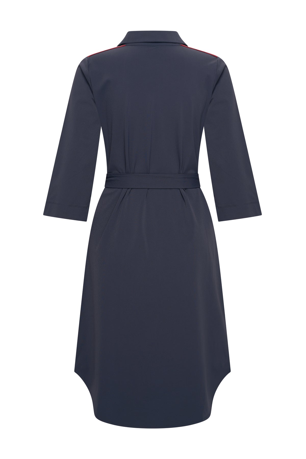 Zwarte travel jurk met tape-details van Mi Piace, kort model, comfortabele pasvorm, geschikt voor casual en reizen.