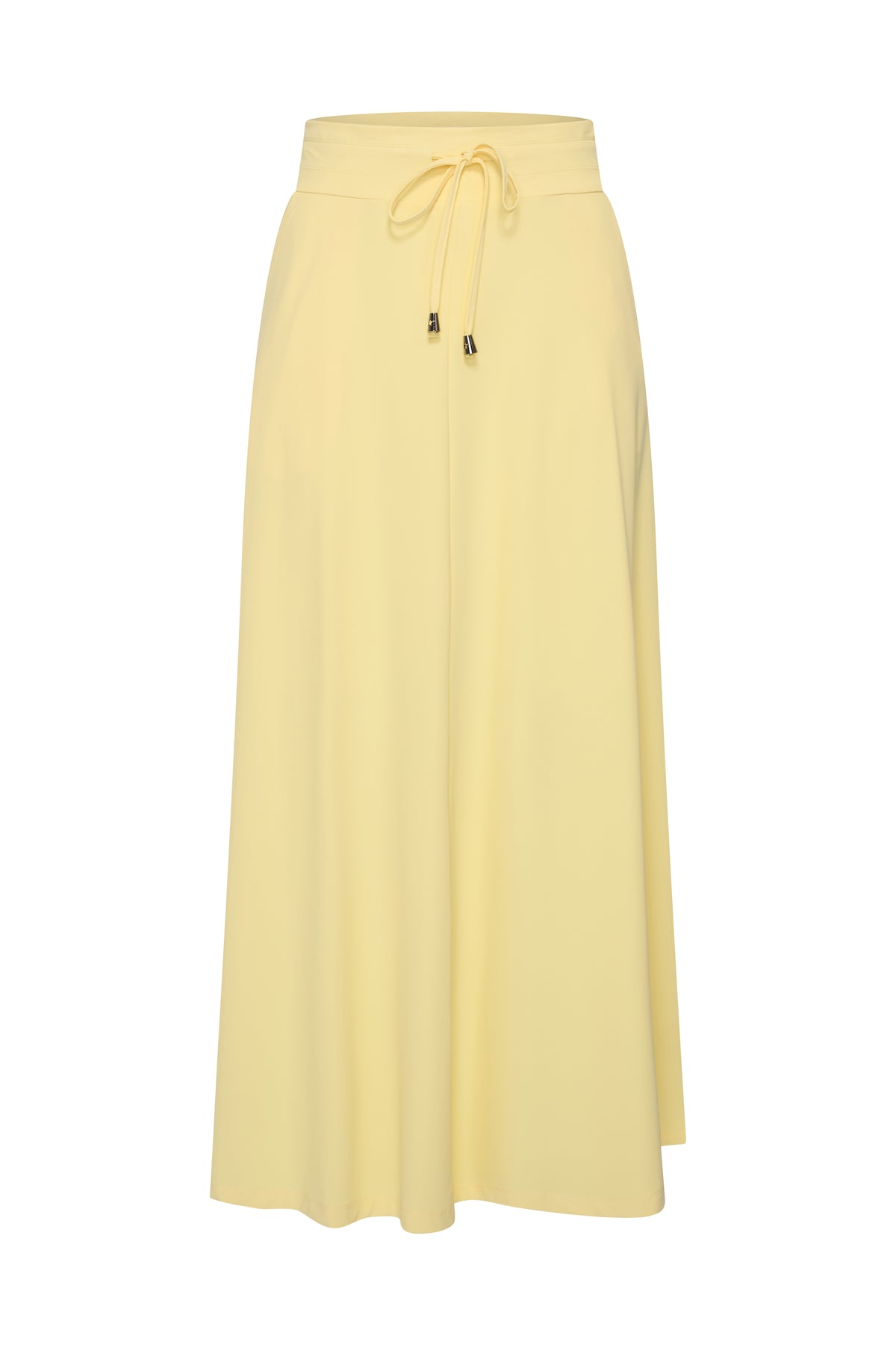 Lemon gele travel rok van Mi Piace, licht en comfortabel, zichtbaar met elastische tailleband en vrolijk patroon.