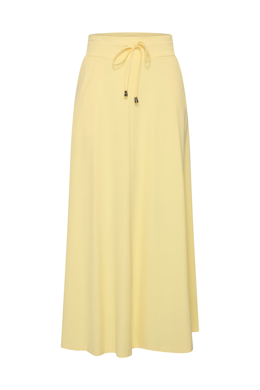 Lemon gele travel rok van Mi Piace, licht en comfortabel, zichtbaar met elastische tailleband en vrolijk patroon.