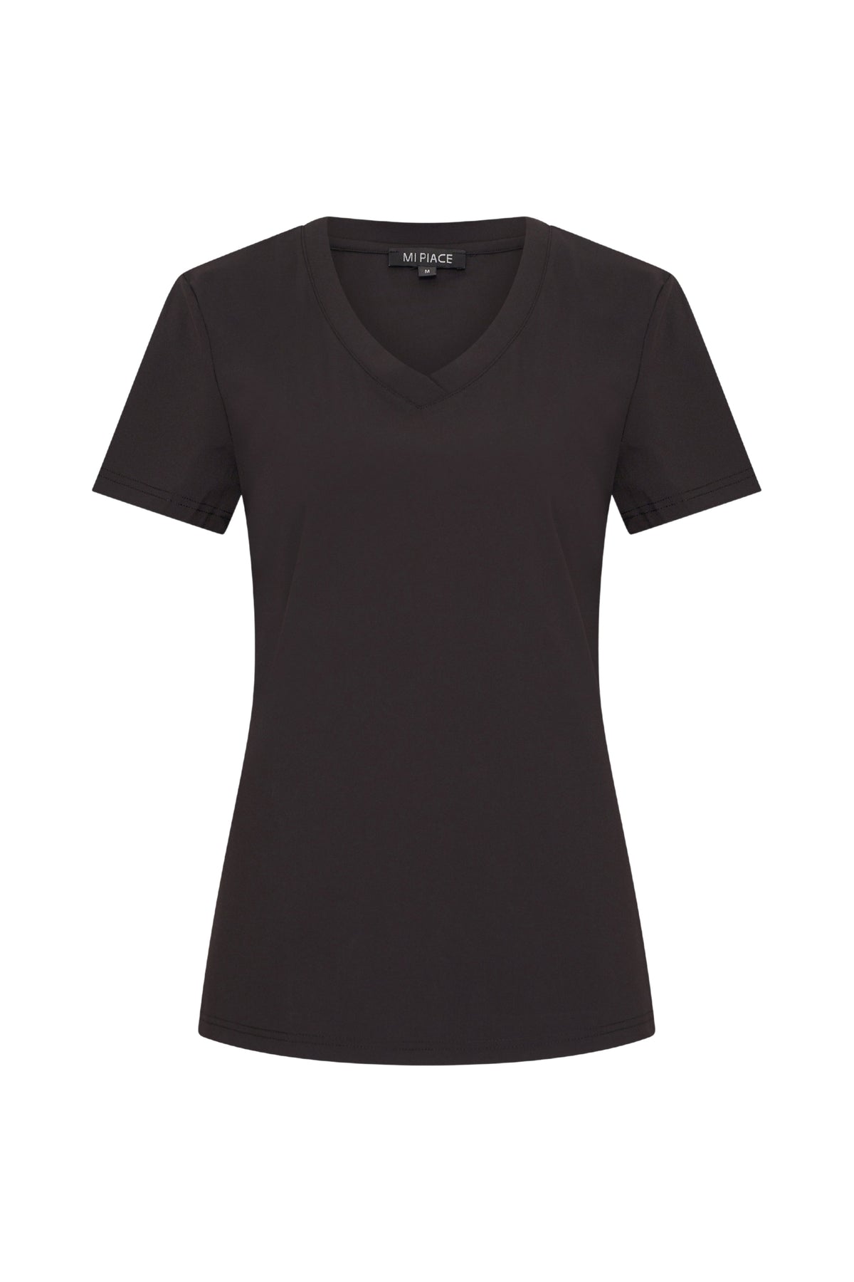 Zwarte Travel Top van Mi Piace, lichte en comfortabele top met korte mouwen voor reizen en casual dragen