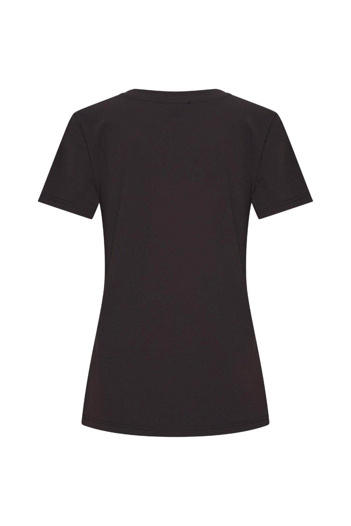 Zwarte Travel Top van Mi Piace, licht en comfortabel topje voor reizen en dagelijks gebruik, getoond op een model.