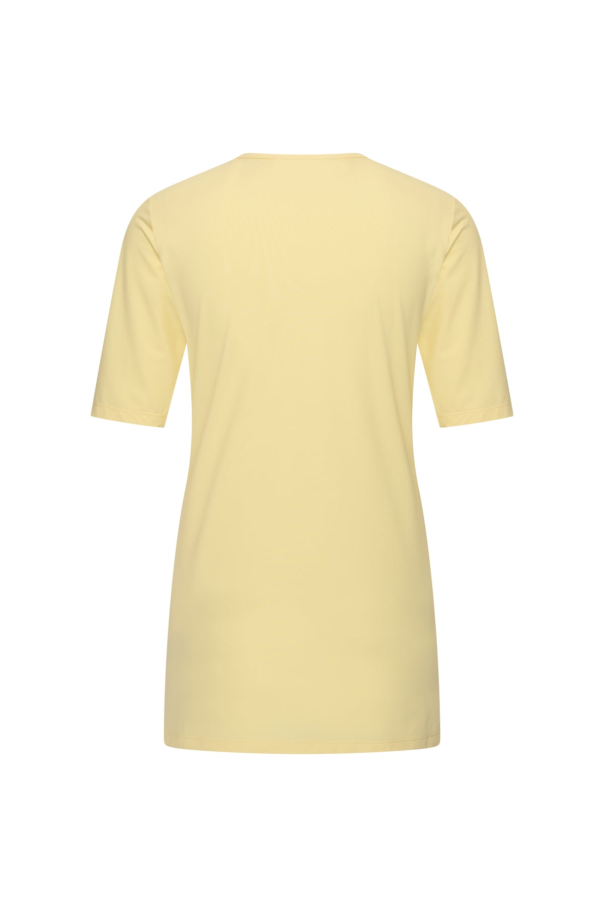 Lemon gele Travel Top met drape hals van Mi Piace, casual damesblouse met losse pasvorm en zomerse uitstraling.