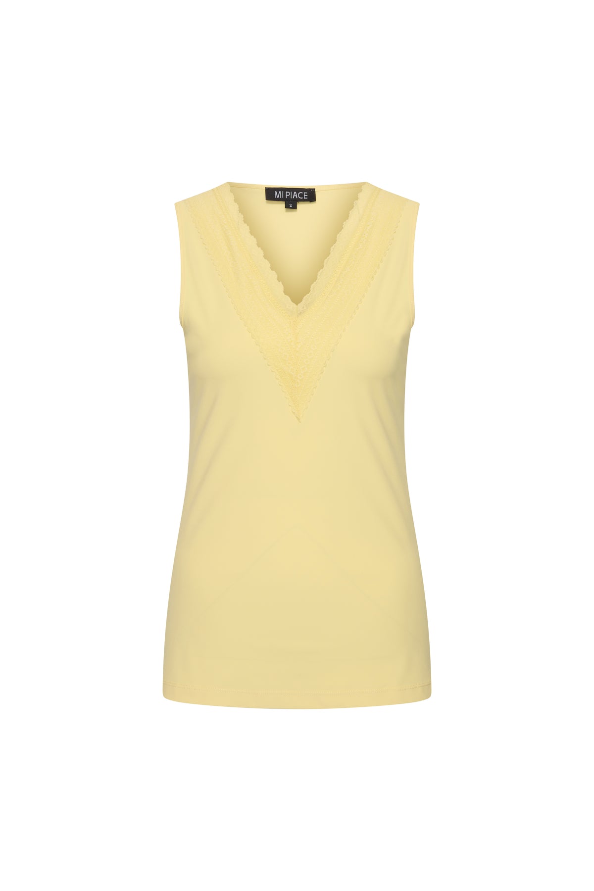 Lemon gele Travel Top van Mi Piace, lichte en comfortabele top voor reizen, zichtbaar op de afbeelding.