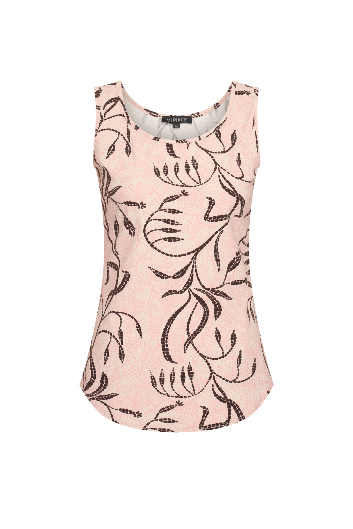 Mi Piace reistop met Twilight Twigs print in Mellow Rose, korte mouw en comfortabel design voor reizen en casual dragen.