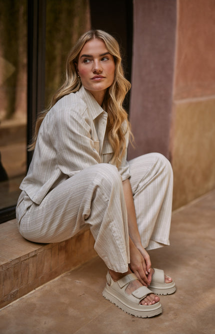 Nukus Blouse Bodine Stripe Sand Offwhite NKS02011 Stretchshop.nl