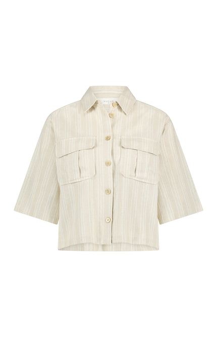 Nukus Blouse Bodine Stripe Sand Offwhite NKS02011 Stretchshop.nl
