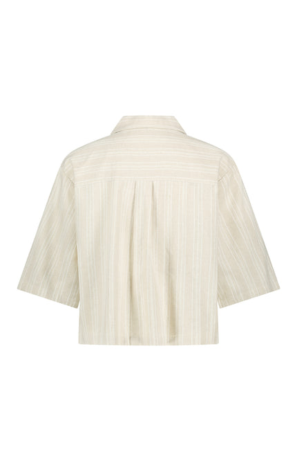 Nukus Blouse Bodine Stripe Sand Offwhite NKS02011 Stretchshop.nl
