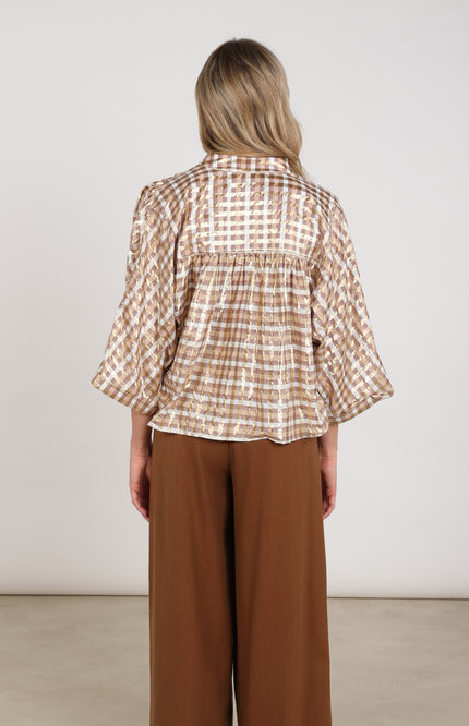 Blouse Maya Check Offwhite Toffee NKF02215