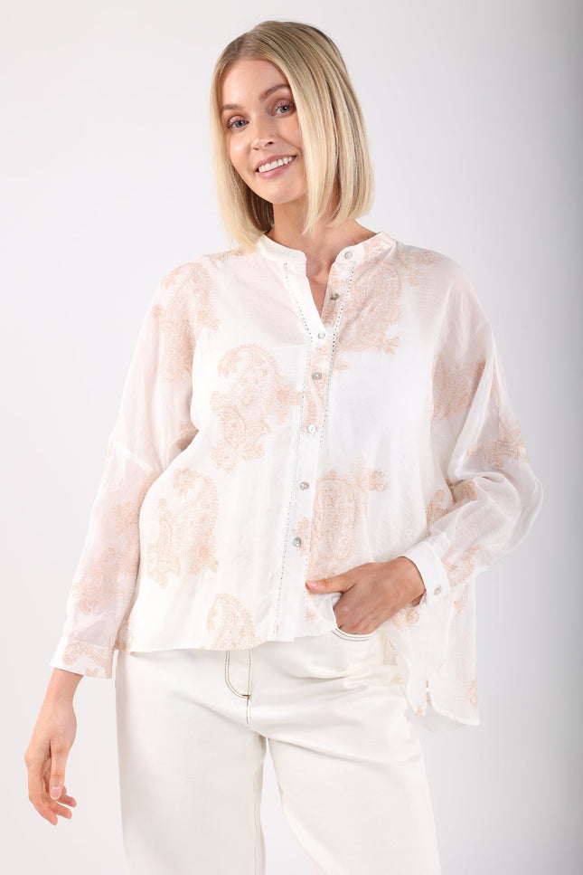 Nukus Blouse Rosan Embroidery OffWhite NKS02077 Stretchshop.nl