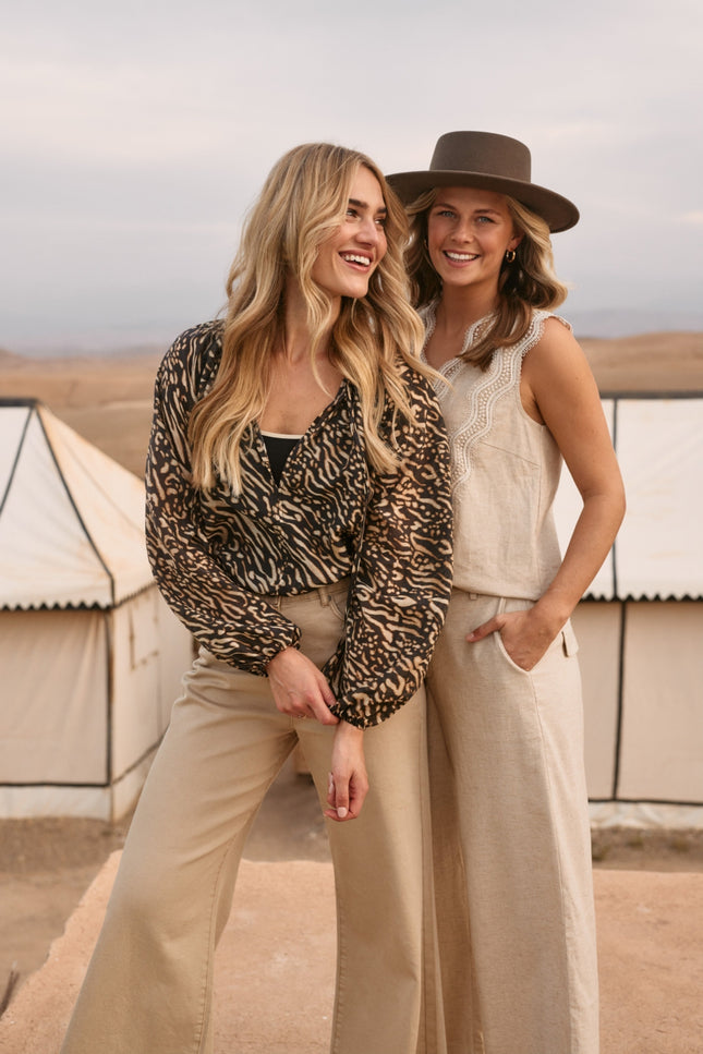 Nukus Blouse Yoni Black Sand NKS02092 Stretchshop.nl