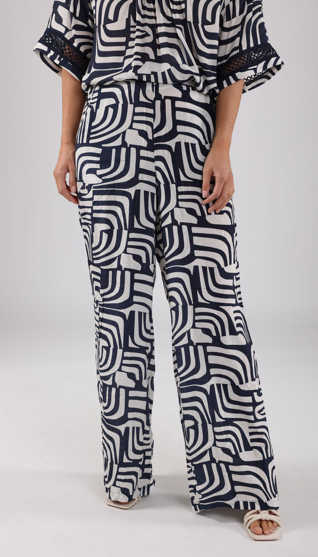Nukus Broek Josephine Offwhite Navy NKS09025 Stretchshop.nl
