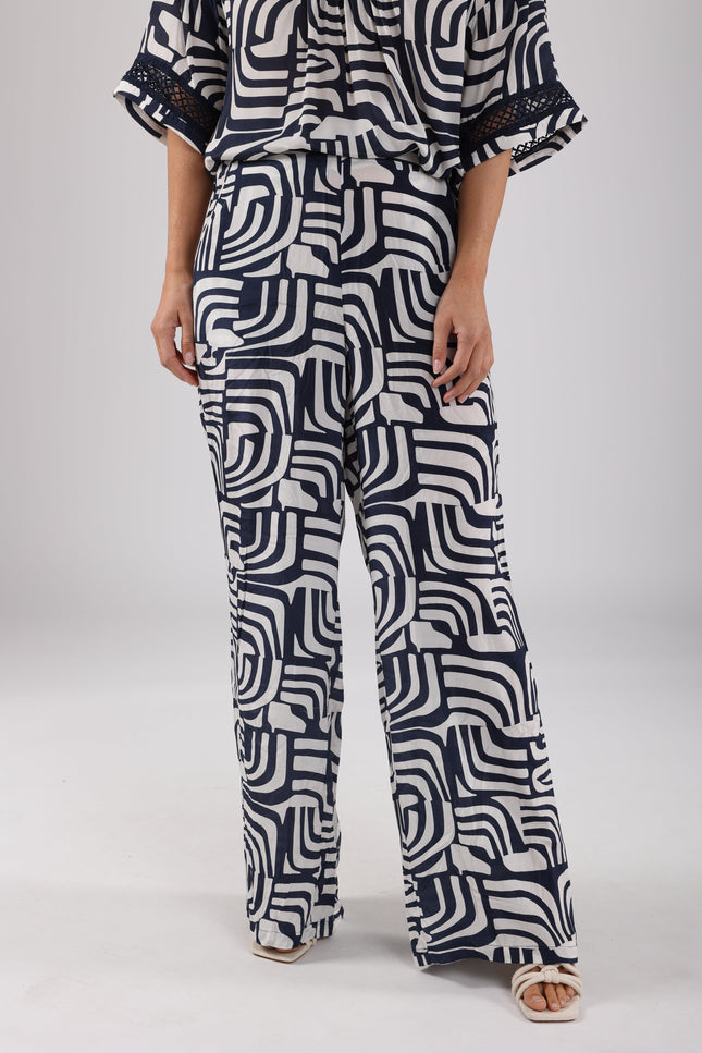 Nukus Broek Josephine Offwhite Navy NKS09025 Stretchshop.nl