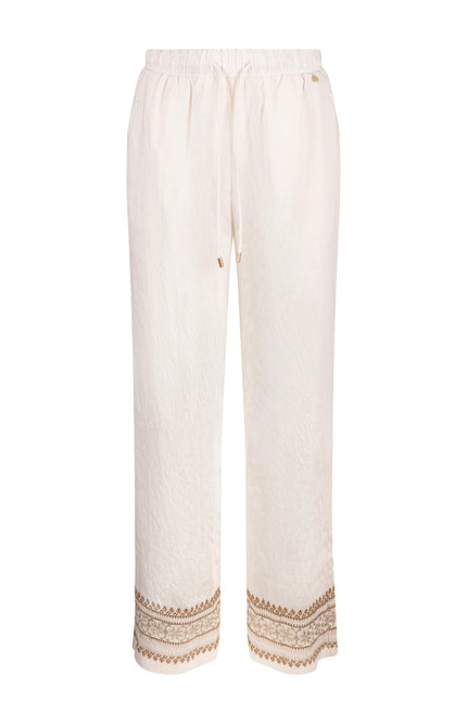 Nukus Broek Valerie Embroidery Offwhite Camel NKS09049 Stretchshop.nl