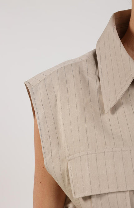Nukus Gilet Veerle Stripe Sand NKF08006 Stretchshop.nl