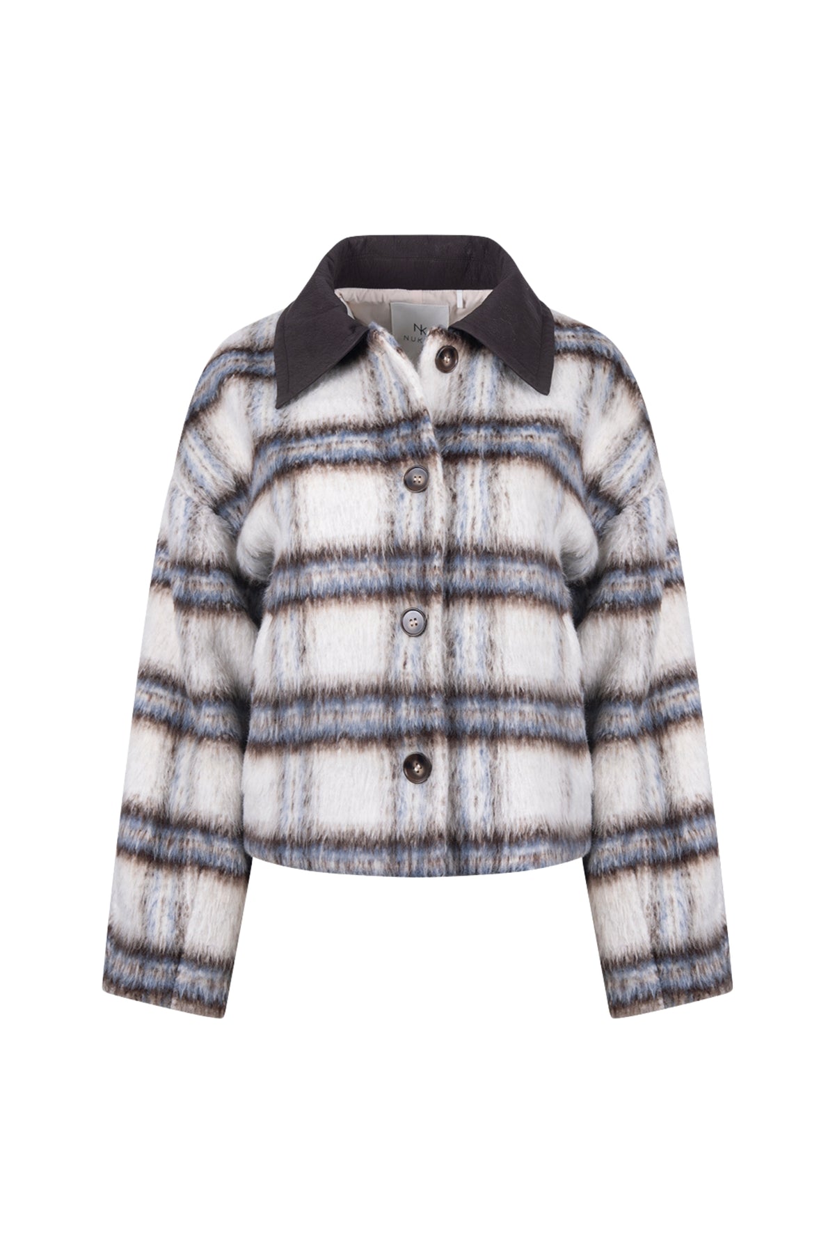 Nukus Debora jas in offwhite en chocolade, stijlvolle winterjas met warme voering en modieuze pasvorm.