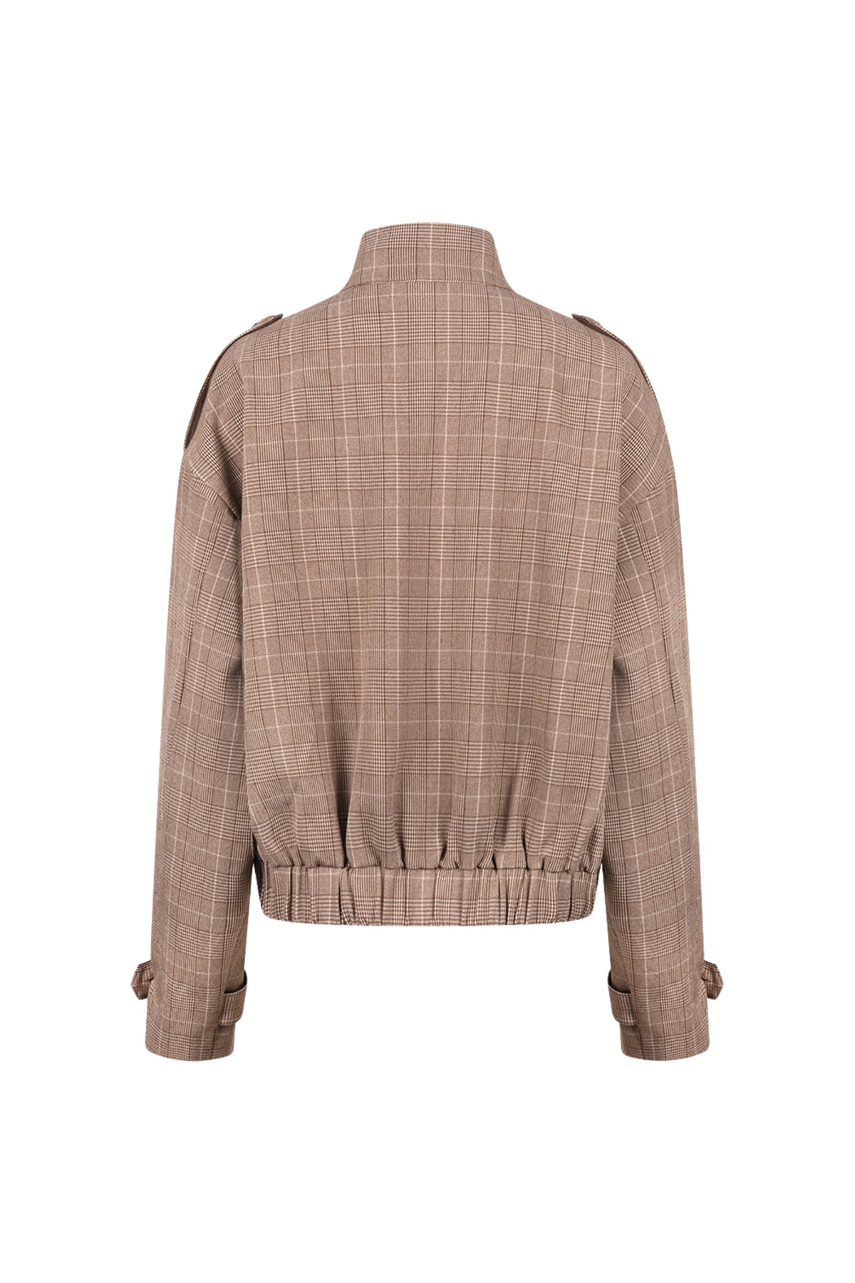 Nukus Hope Check Toffee jas met ruitpatroon en knopen, modieus en comfortabel voor dames.